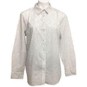 Talbots White Patterned Long Sleeve Blouse Size Large
